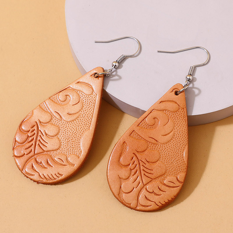 Retro Water Droplets Pu Leather Printing Womenu0027S Drop Earrings 1 Pair