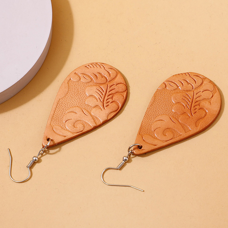 Retro Water Droplets Pu Leather Printing Womenu0027S Drop Earrings 1 Pair