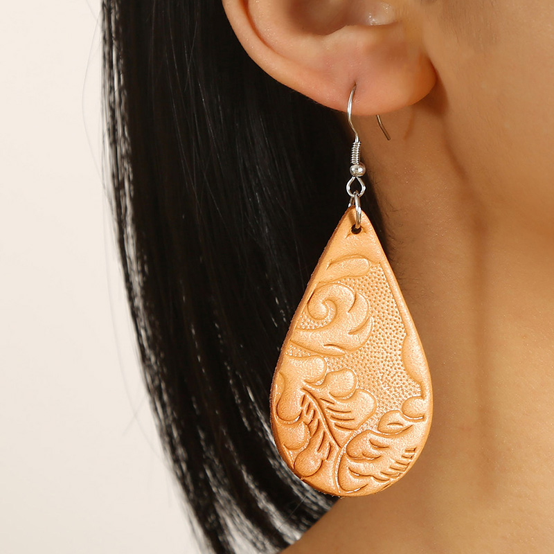 Retro Water Droplets Pu Leather Printing Womenu0027S Drop Earrings 1 Pair