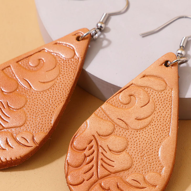 Retro Water Droplets Pu Leather Printing Womenu0027S Drop Earrings 1 Pair