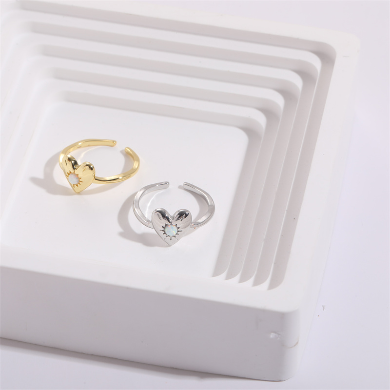 Fashion Heart Shape Brass Plating Inlay Natural Stone Open Ring 1 Piece
