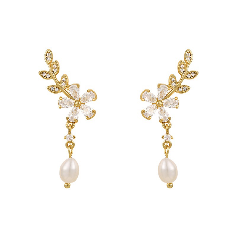 Fashion Flower Alloy Pearl Inlay Rhinestones Womenu0027S Drop Earrings 1 Pair