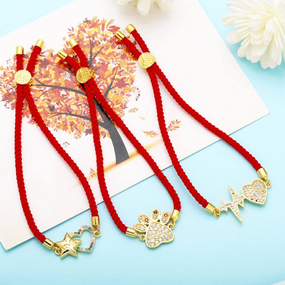 Fashion Electrocardiogram Heart Shape Copper Gold Plated Zircon Bracelets 1 Piece