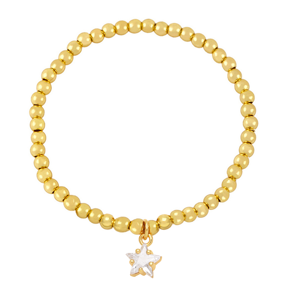 Simple Style Pentagram Copper Beaded Gold Plated Zircon Bracelets 1 Piece