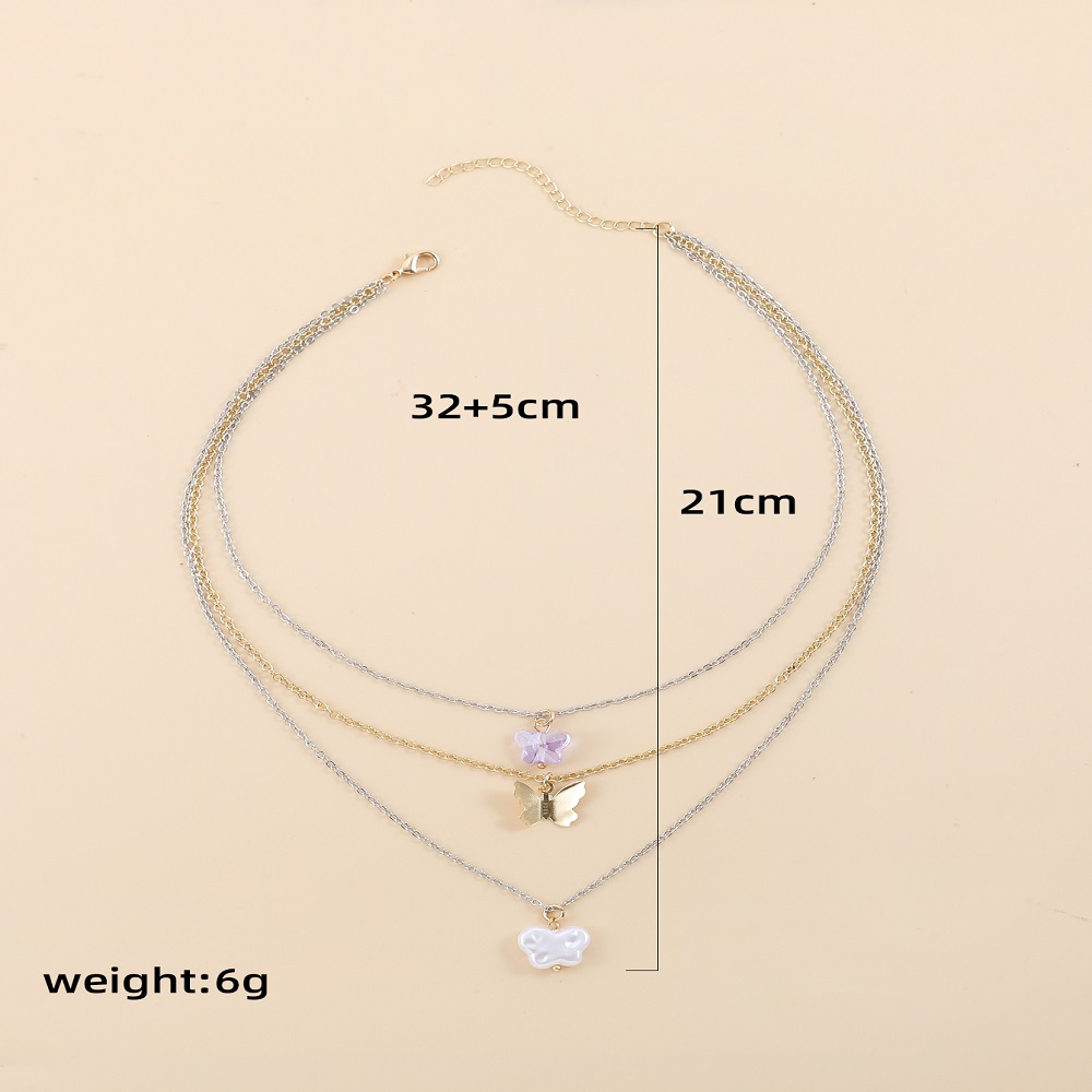 Simple Style Butterfly Alloy Plating Artificial Crystal Artificial Pearls Womenu0027S Layered Neckla