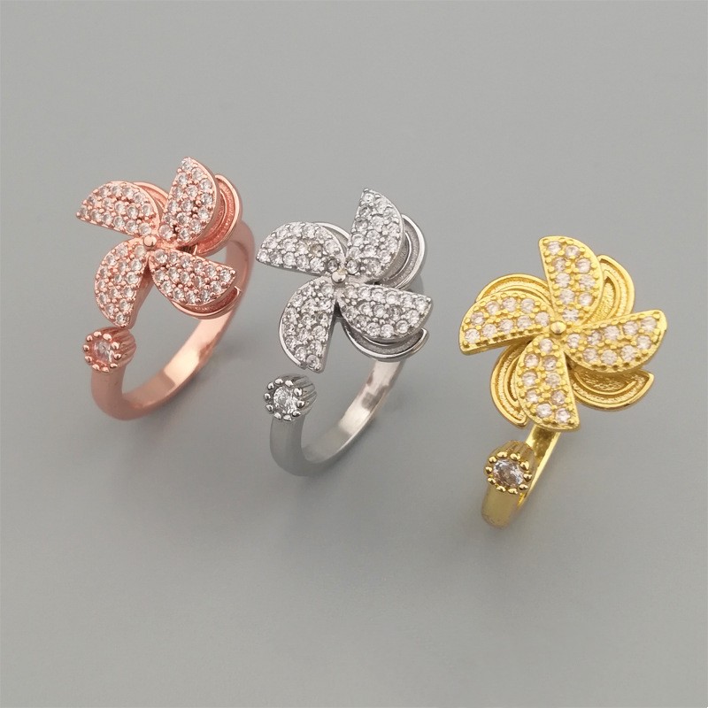 Fashion Windmill Copper Plating Zircon Open Ring 1 Piece