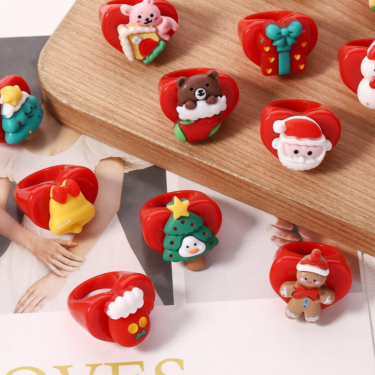 Cute Christmas Tree Santa Claus Arylic Resin Unisex Rings 1 Piece