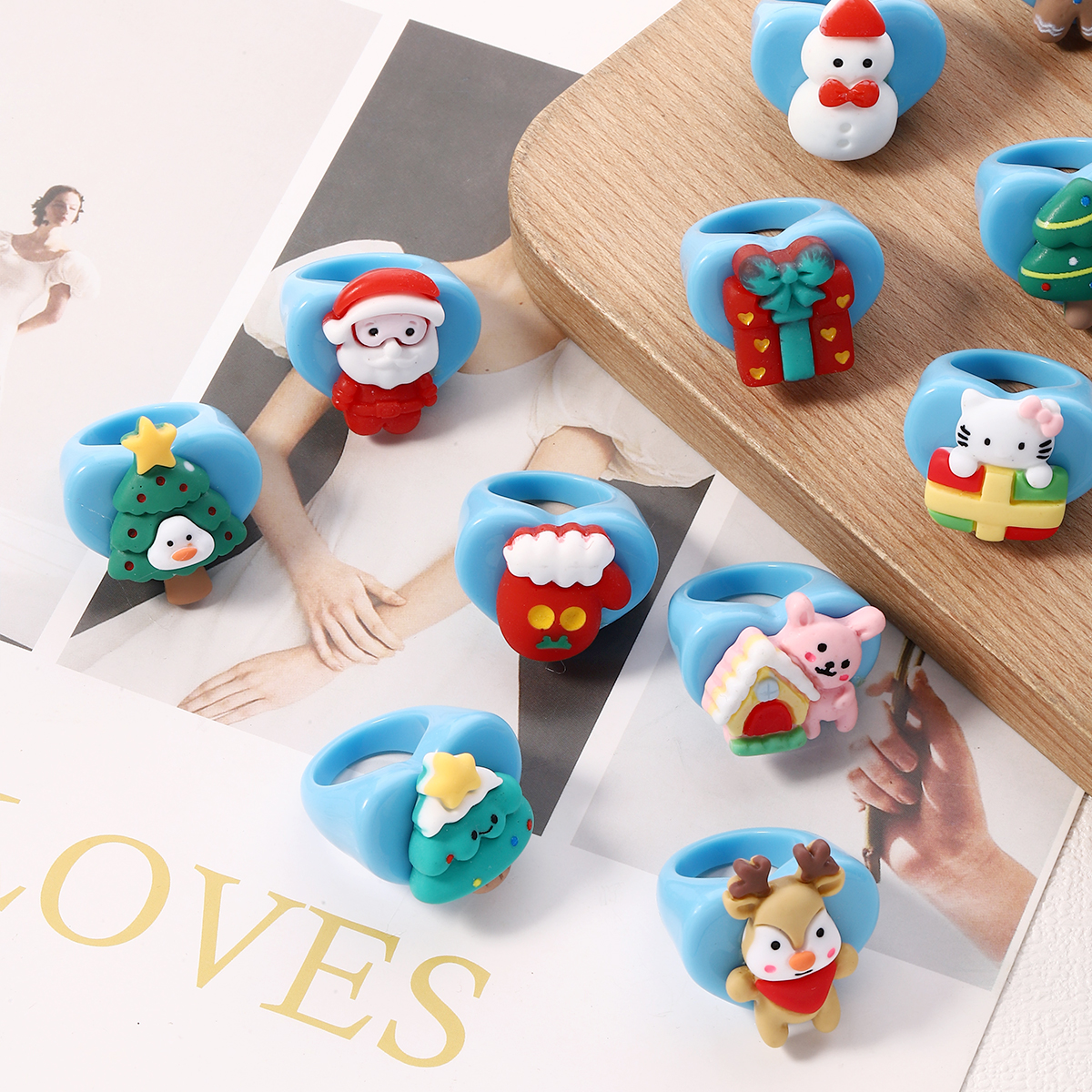 Cute Christmas Tree Santa Claus Snowman Arylic Resin Unisex Rings 1 Piece