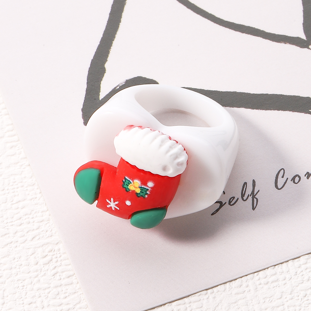 Cute Christmas Tree Santa Claus Christmas Socks Arylic Synthetic Resin Unisex Rings 1 Piece