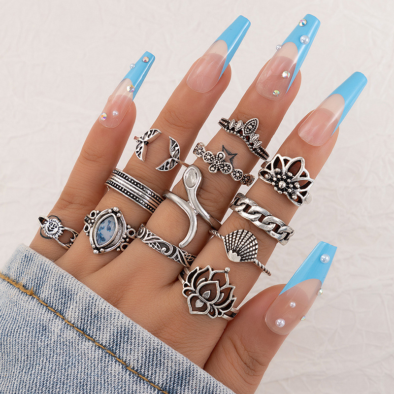 Fashion Lotus Snake Alloy Plating Unisex Rings 1 Set