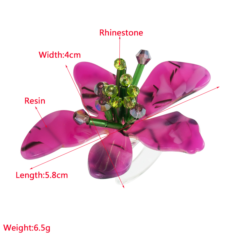 Pastoral Flower Resin Transparent Artificial Crystal Womenu0027S Rings 1 Piece