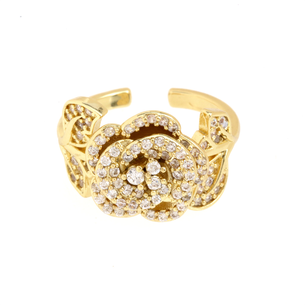 Fashion Rose Flower Copper Inlay Zircon Open Ring 1 Piece