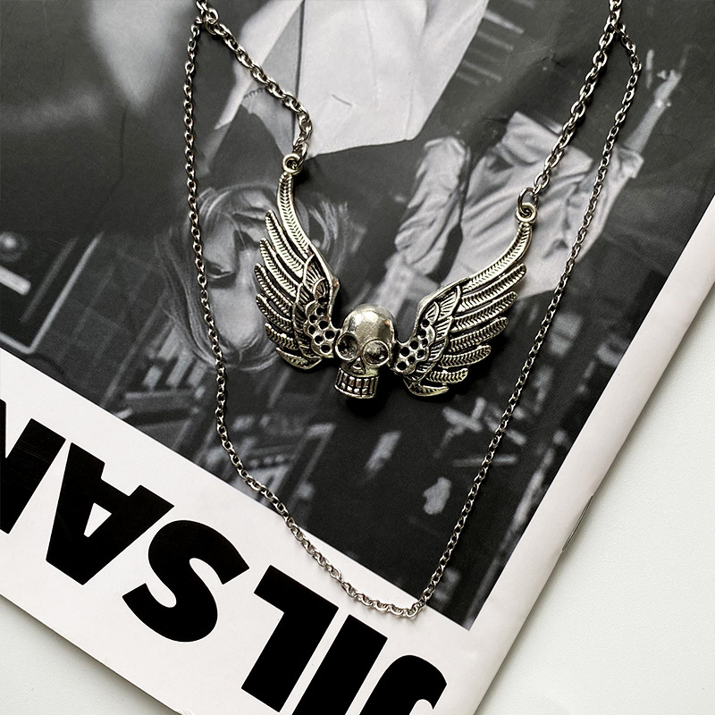 Punk Wings Skull Alloy Layered Three-dimensional Unisex Pendant Necklace 1 Piece