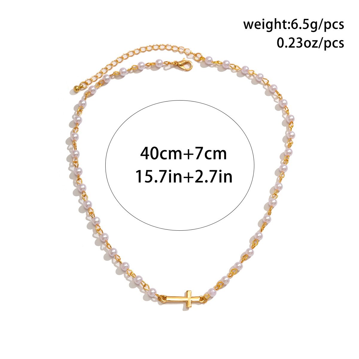 Fashion Cross Devilu0027S Eye Imitation Pearl Alloy Enamel Acrylic Womenu0027S Necklace