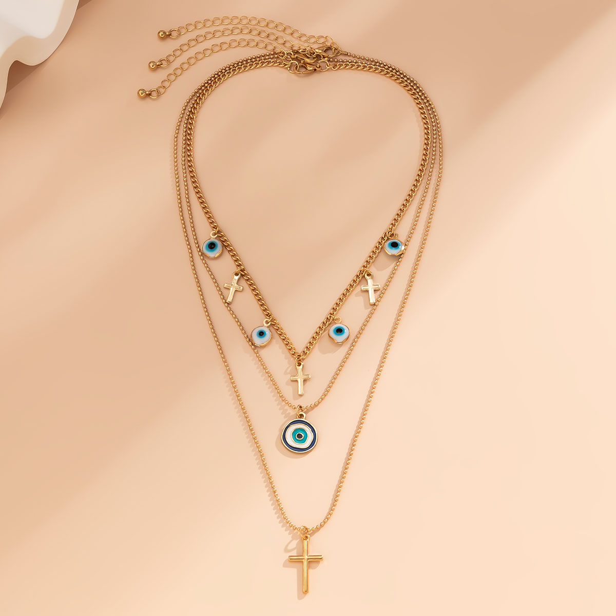 Fashion Cross Devilu0027S Eye Imitation Pearl Alloy Enamel Acrylic Womenu0027S Necklace