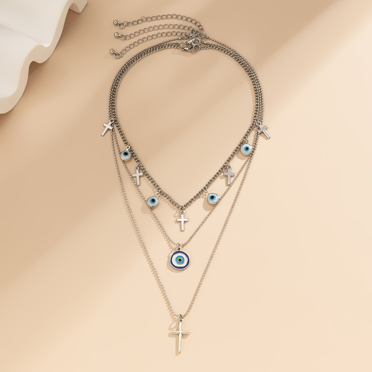 Fashion Cross Devilu0027S Eye Imitation Pearl Alloy Enamel Acrylic Womenu0027S Necklace