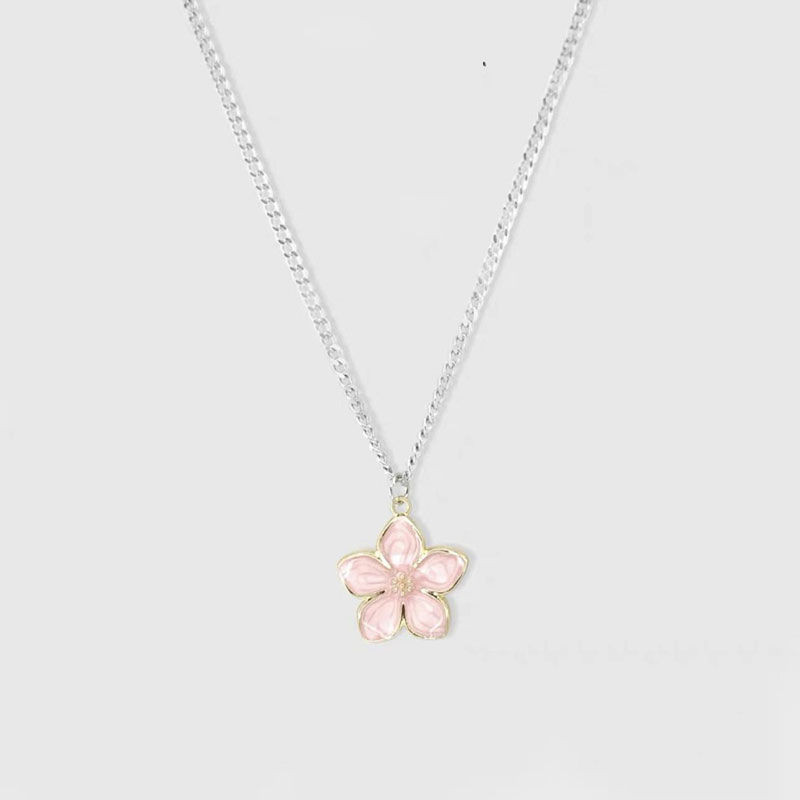 Sweet Cherry Blossom Flower Alloy Inlay Rhinestones Womenu0027S Couple Pendant Necklace 1 Piece