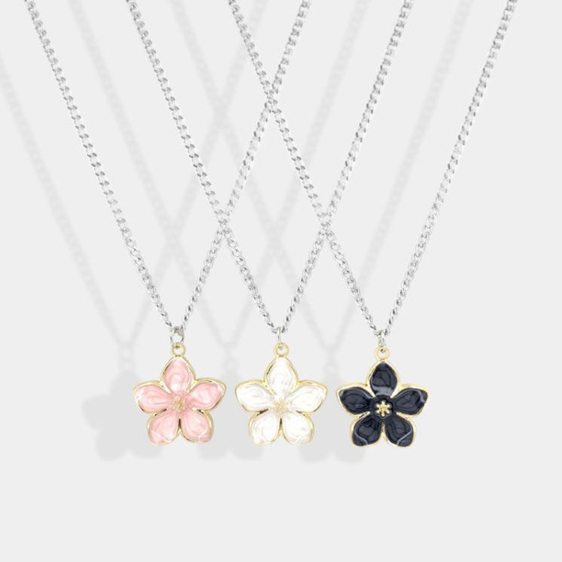 Sweet Cherry Blossom Flower Alloy Inlay Rhinestones Womenu0027S Couple Pendant Necklace 1 Piece