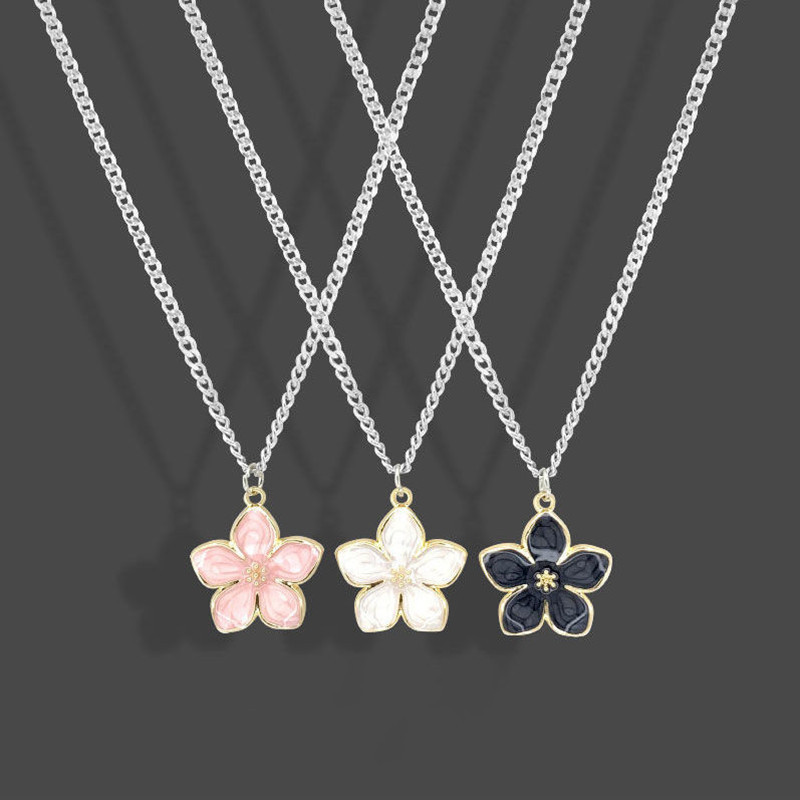 Sweet Cherry Blossom Flower Alloy Inlay Rhinestones Womenu0027S Couple Pendant Necklace 1 Piece