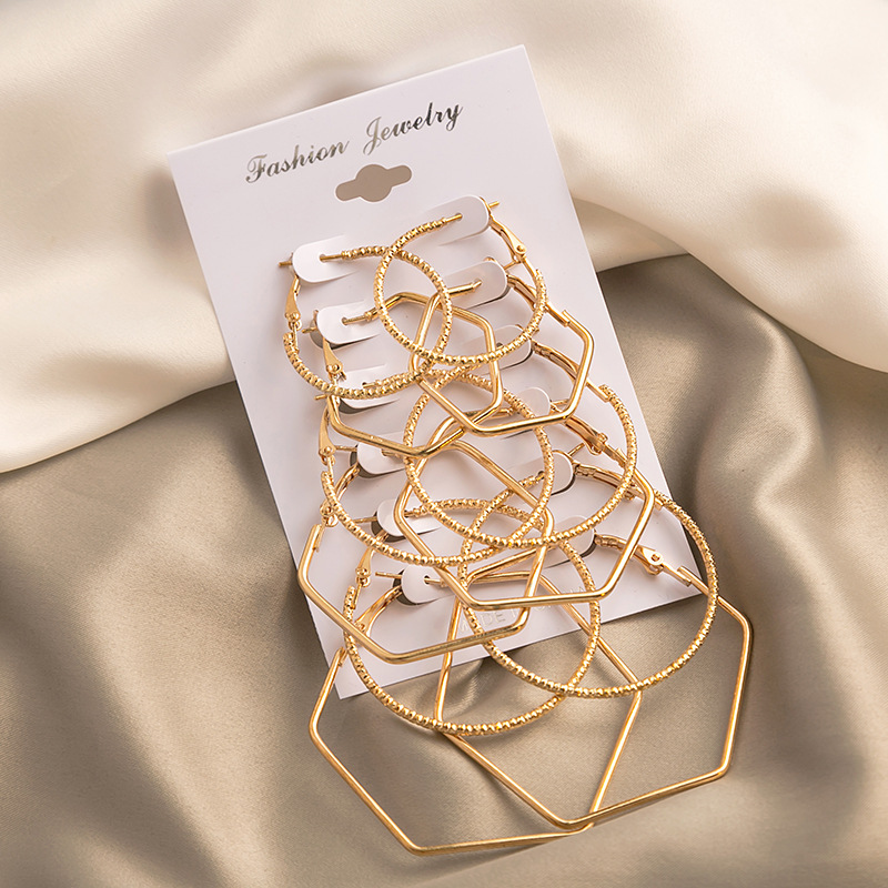 Exaggerated Geometric Alloy Plating Womenu0027S Earrings 6 Pairs