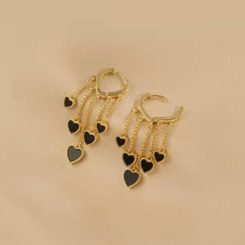 Simple Style Heart Shape Copper Tassel Enamel Plating Drop Earrings 1 Pair