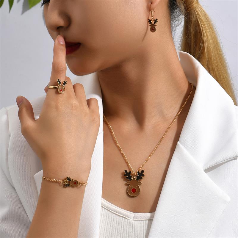 Cute Cartoon Alloy Stoving Varnish Womenu0027S Rings Earrings Necklace 1 Set