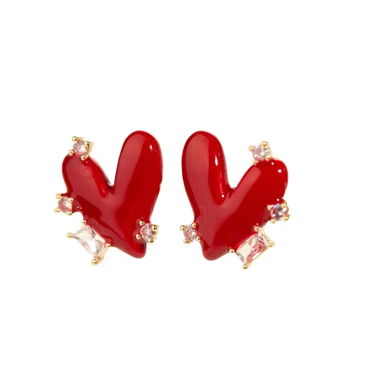 Fashion Heart Shape Alloy Enamel Artificial Diamond Womenu0027S Ear Studs 1 Pair