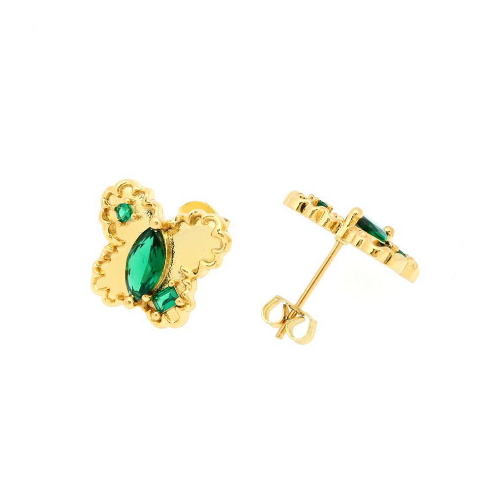 Fashion Butterfly Copper Gold Plated Zircon Ear Studs 1 Pair