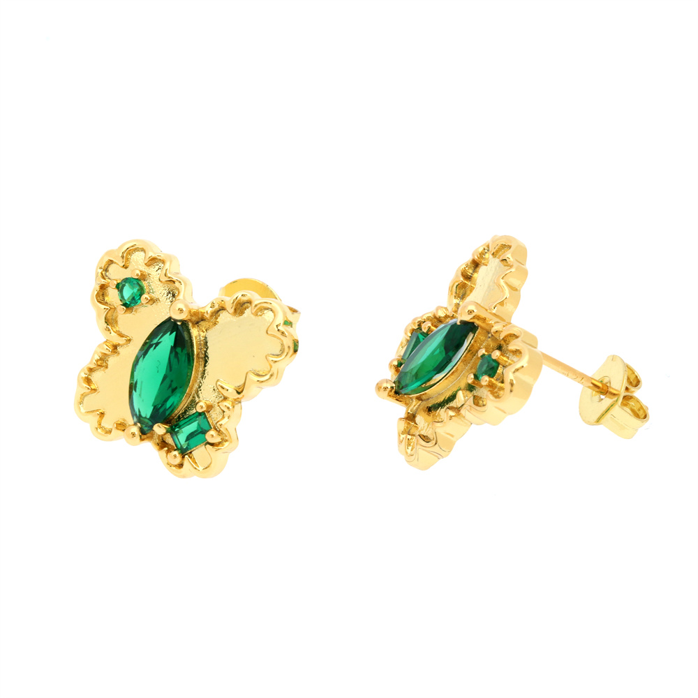Fashion Butterfly Copper Gold Plated Zircon Ear Studs 1 Pair