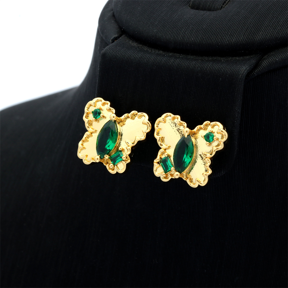 Fashion Butterfly Copper Gold Plated Zircon Ear Studs 1 Pair