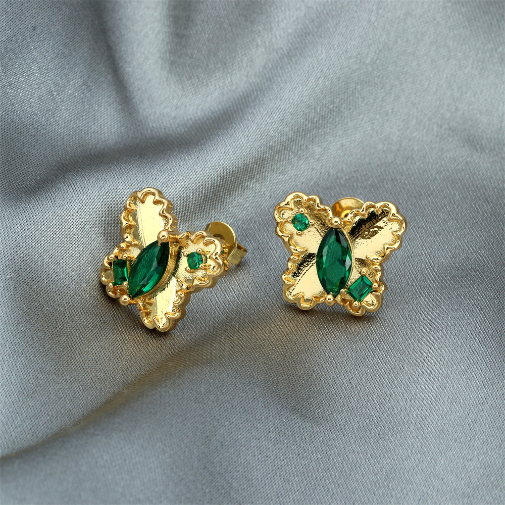 Fashion Butterfly Copper Gold Plated Zircon Ear Studs 1 Pair