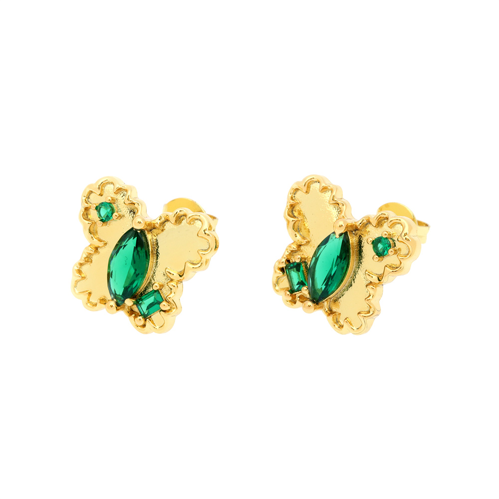 Fashion Butterfly Copper Gold Plated Zircon Ear Studs 1 Pair