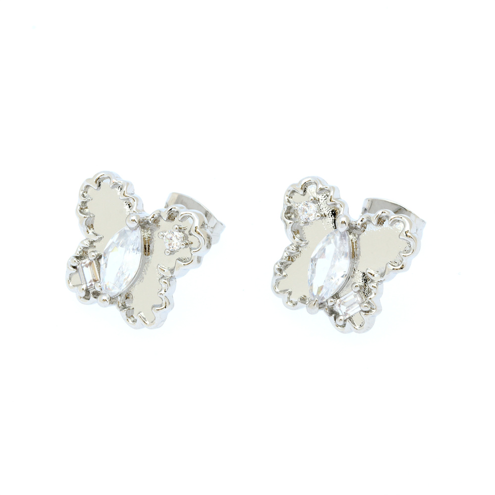 Fashion Butterfly Copper Gold Plated Zircon Ear Studs 1 Pair