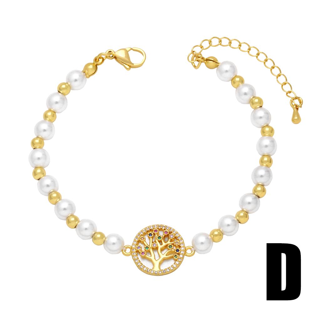 Retro Cross Devilu0027S Eye Imitation Pearl Copper Enamel Gold Plated Zircon Bracelets 1 Piece