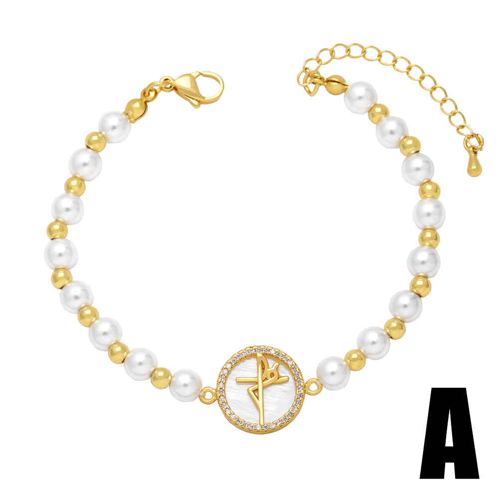 Retro Cross Devilu0027S Eye Imitation Pearl Copper Enamel Gold Plated Zircon Bracelets 1 Piece