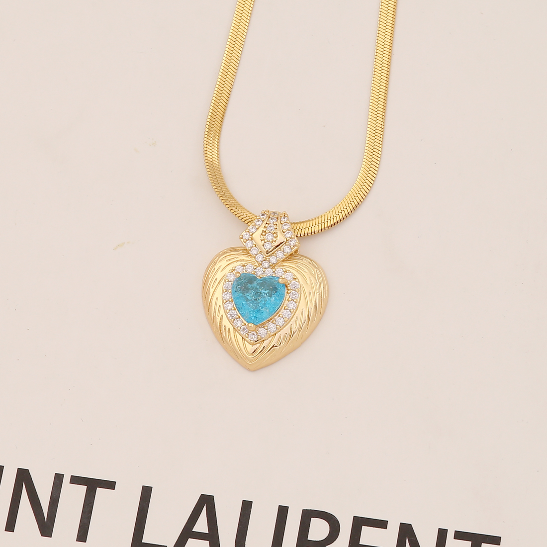 Fashion Heart Shape Stainless Steel Plating Artificial Gemstones Rhinestones Pendant Necklace 1 Piec