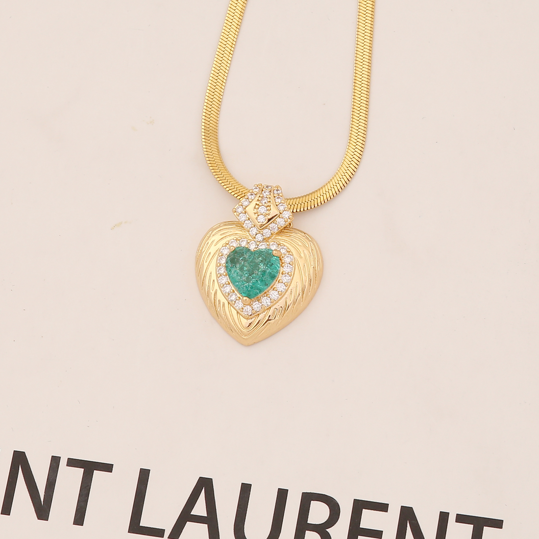 Fashion Heart Shape Stainless Steel Plating Artificial Gemstones Rhinestones Pendant Necklace 1 Piec