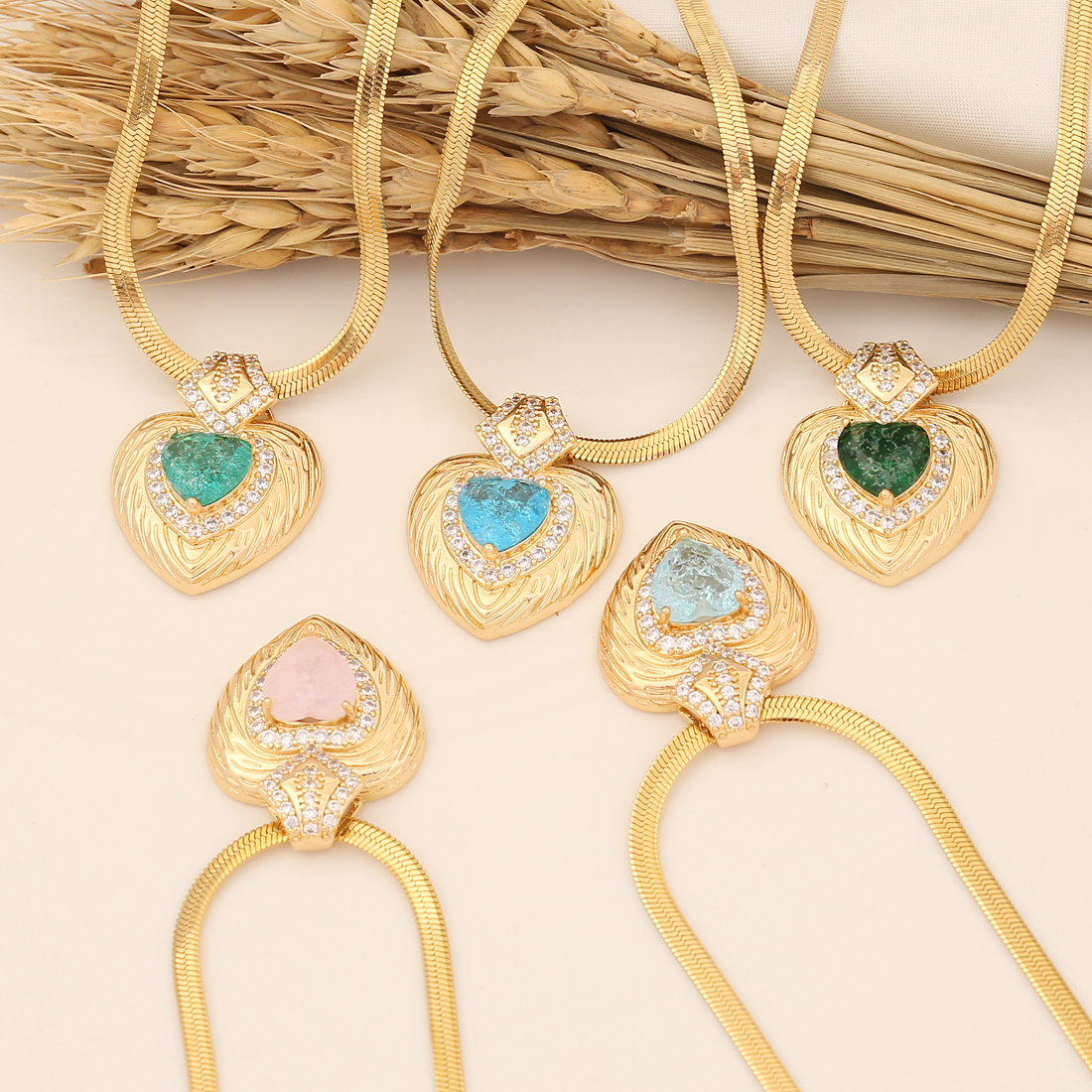 Fashion Heart Shape Stainless Steel Plating Artificial Gemstones Rhinestones Pendant Necklace 1 Piec