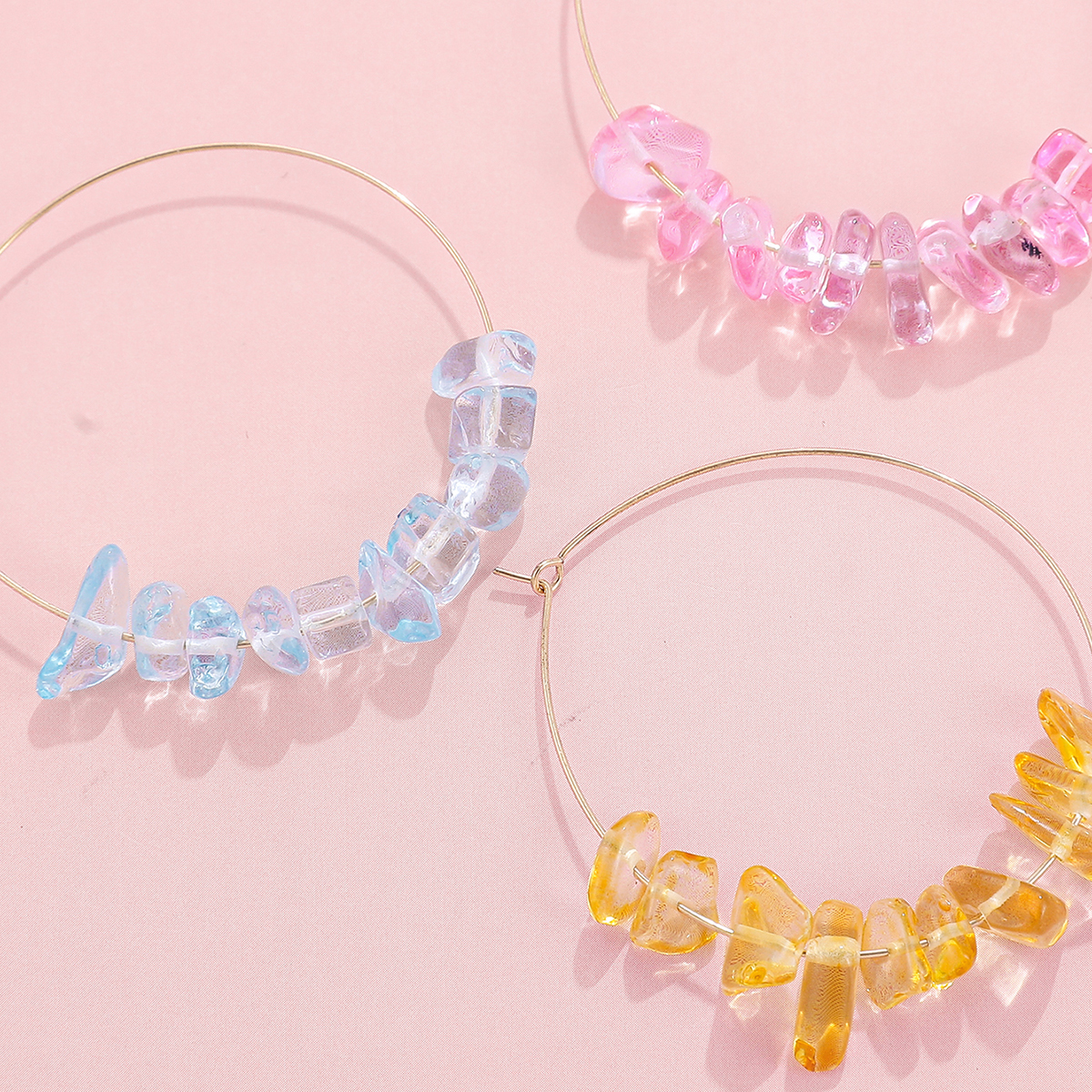 Sweet Geometric Alloy Beaded Glass Stone Womenu0027S Hoop Earrings 3 Pairs
