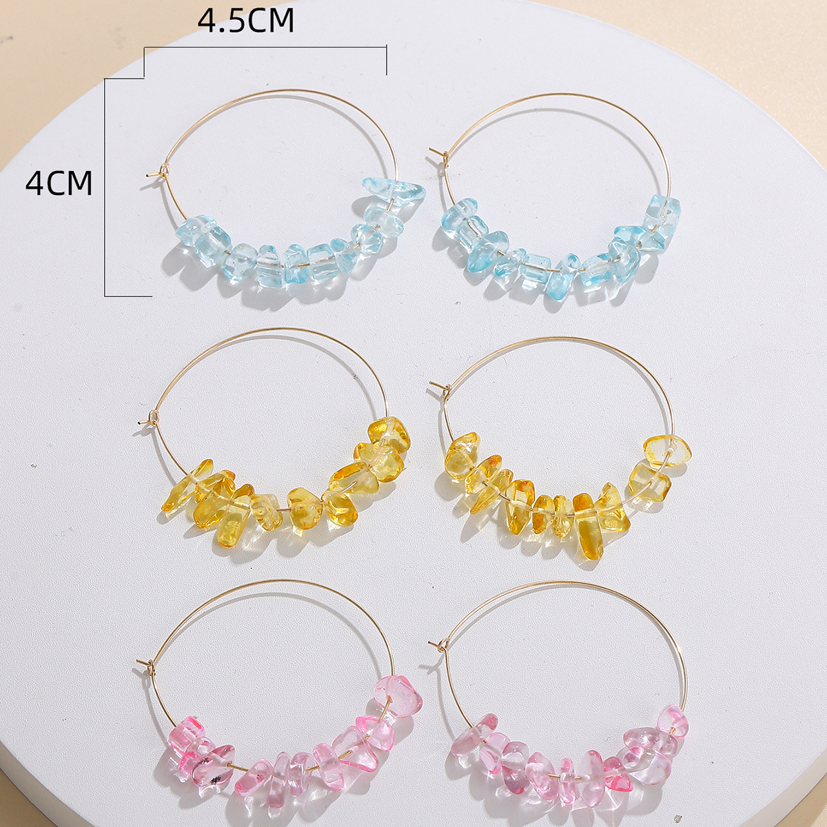 Sweet Geometric Alloy Beaded Glass Stone Womenu0027S Hoop Earrings 3 Pairs