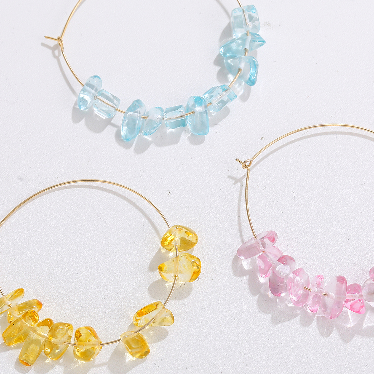 Sweet Geometric Alloy Beaded Glass Stone Womenu0027S Hoop Earrings 3 Pairs