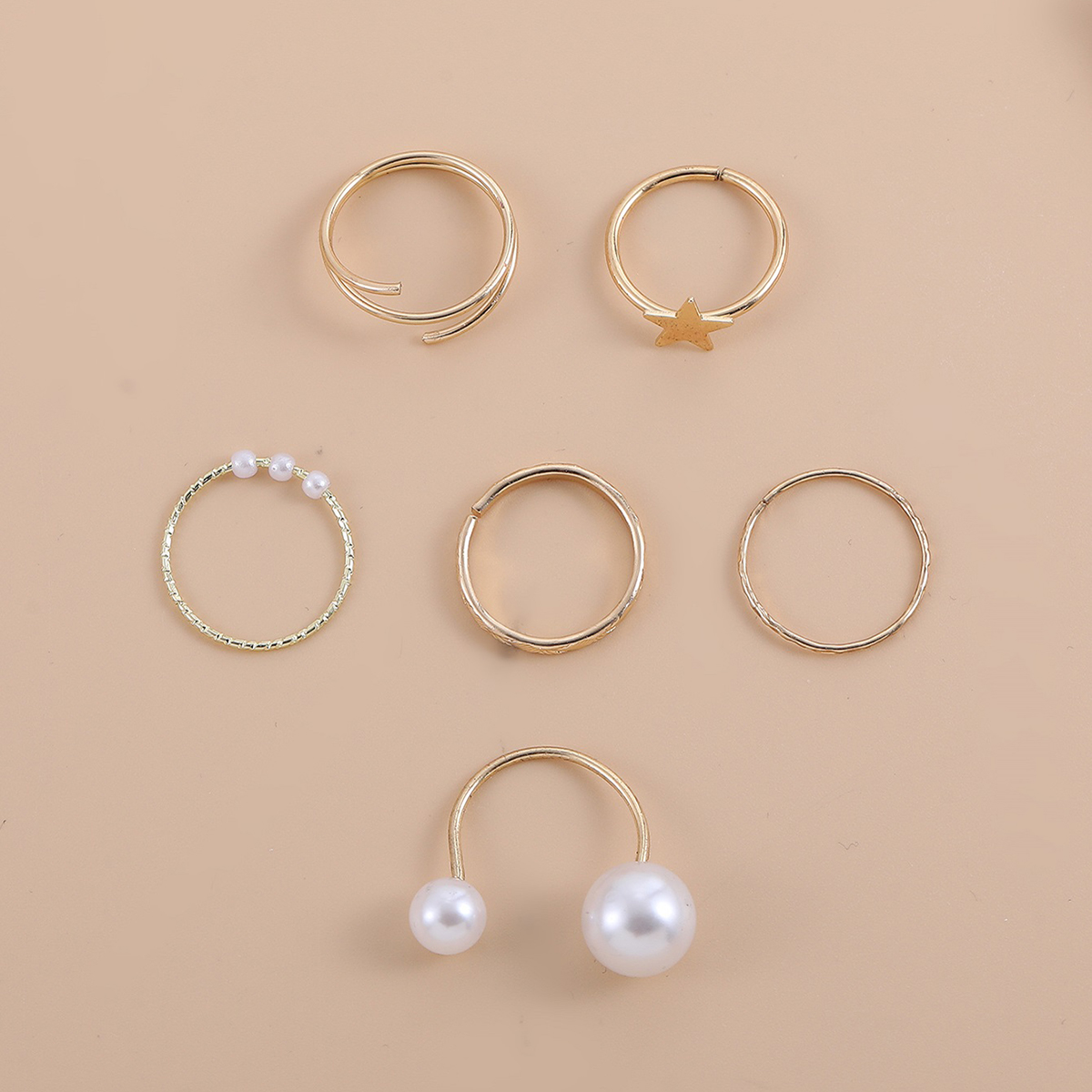 Simple Style Geometric Alloy Plating Artificial Pearls Womenu0027S Rings 6 Pieces