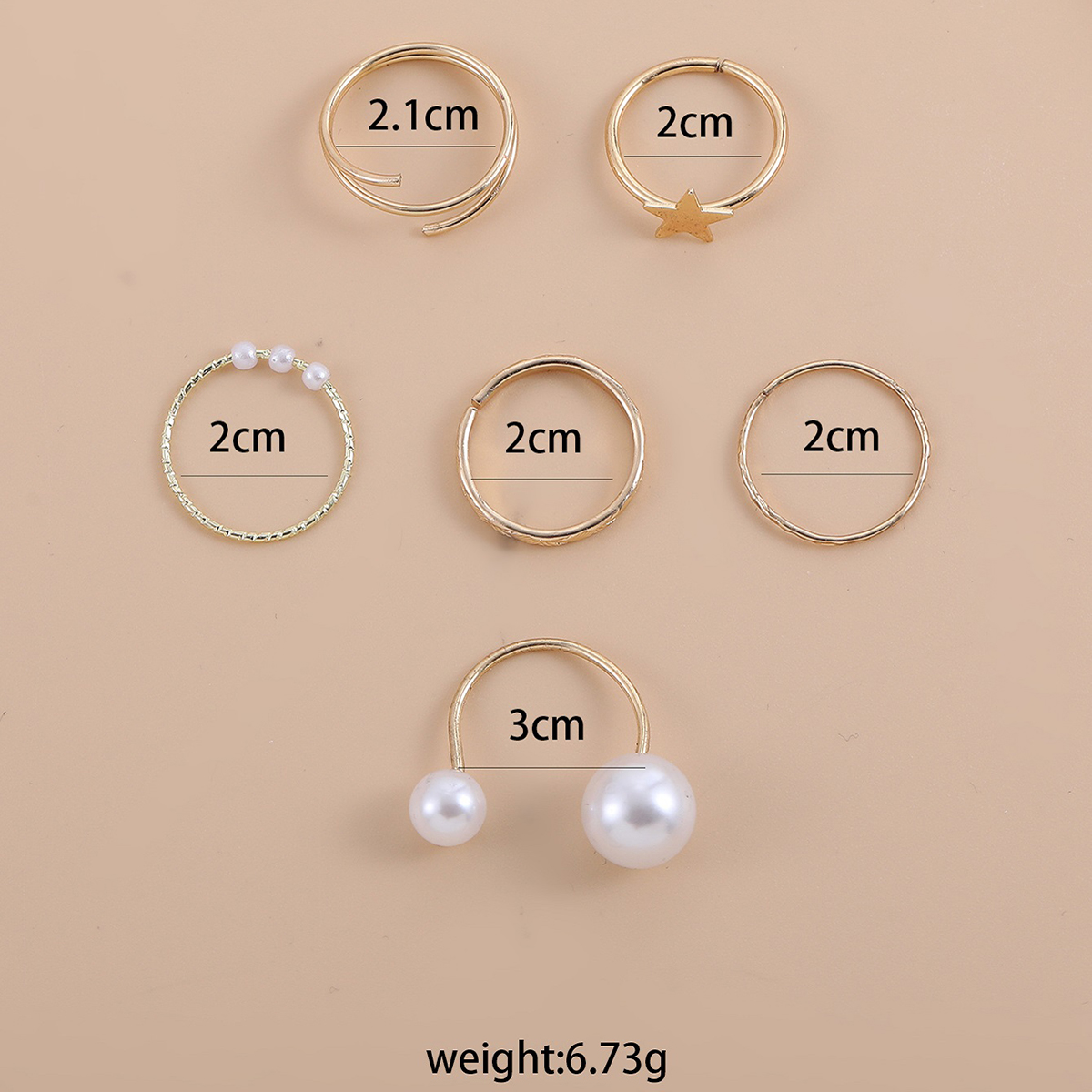 Simple Style Geometric Alloy Plating Artificial Pearls Womenu0027S Rings 6 Pieces