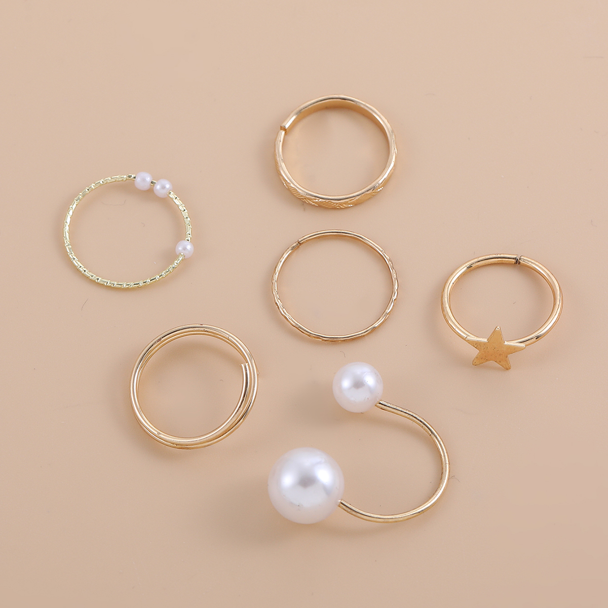 Simple Style Geometric Alloy Plating Artificial Pearls Womenu0027S Rings 6 Pieces