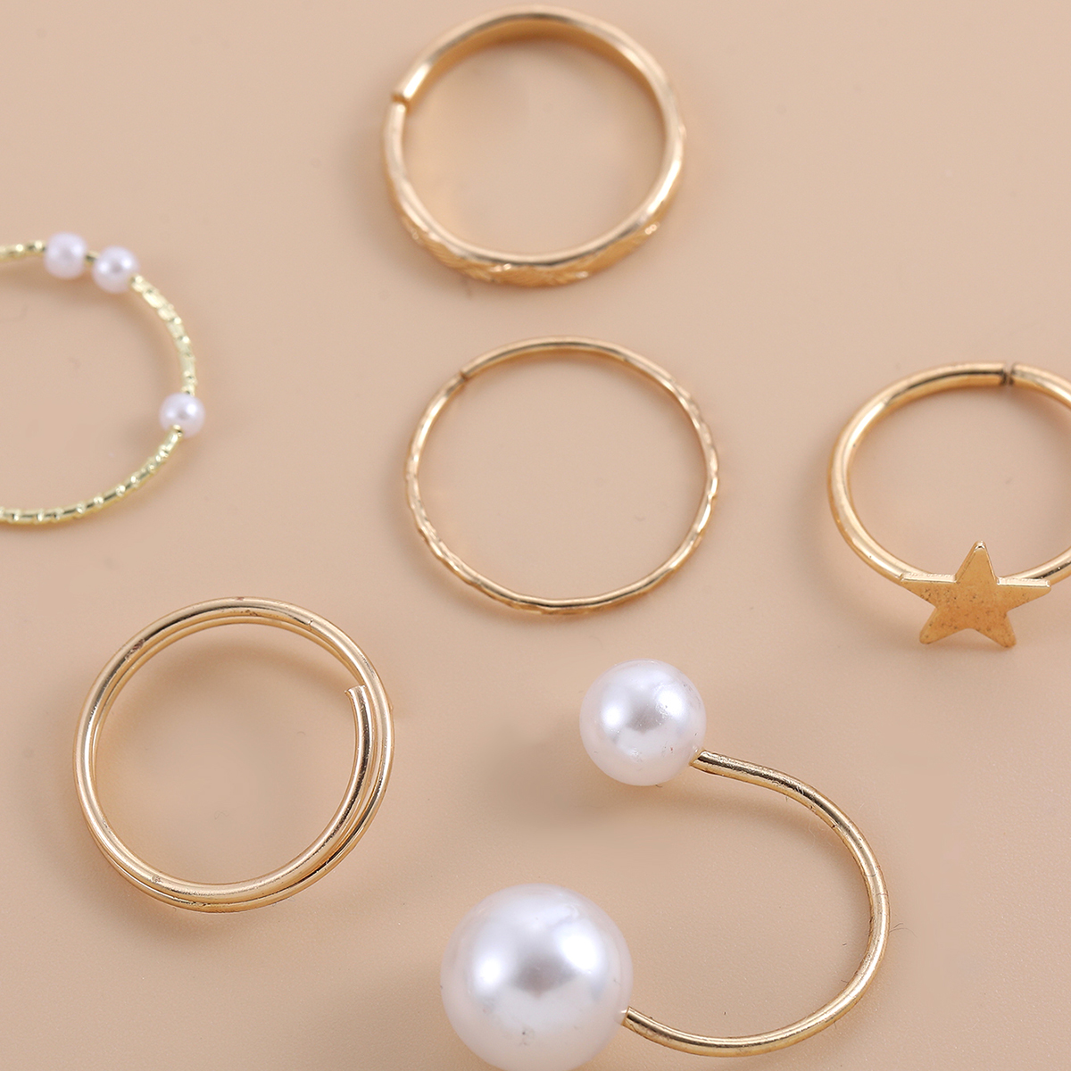 Simple Style Geometric Alloy Plating Artificial Pearls Womenu0027S Rings 6 Pieces