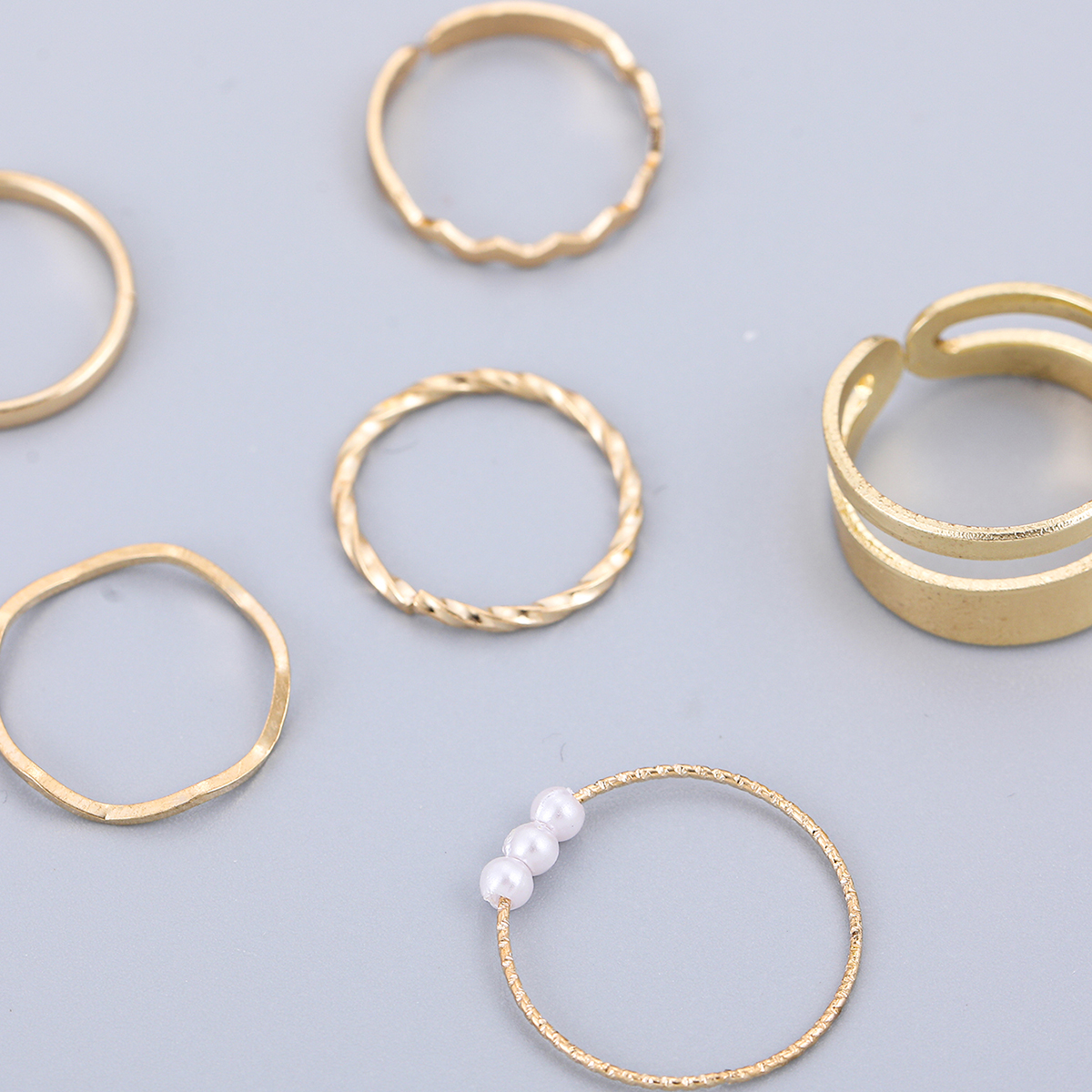 Simple Style Geometric Alloy Plating Artificial Pearls Womenu0027S Rings 6 Pieces