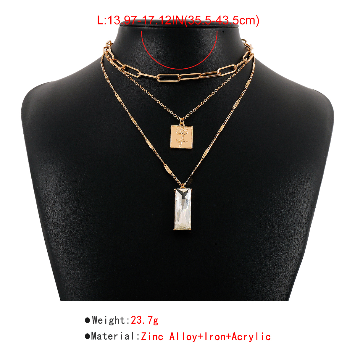 Retro Square Rose Arylic Alloy Layered Womenu0027S Pendant Necklace Necklace 1 Piece