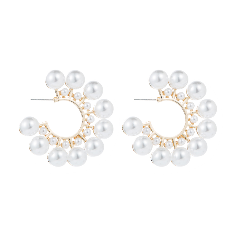 Classic Style C Shape Alloy Plating Inlay Artificial Pearls Rhinestones Womenu0027S Ear Studs 1 Pair