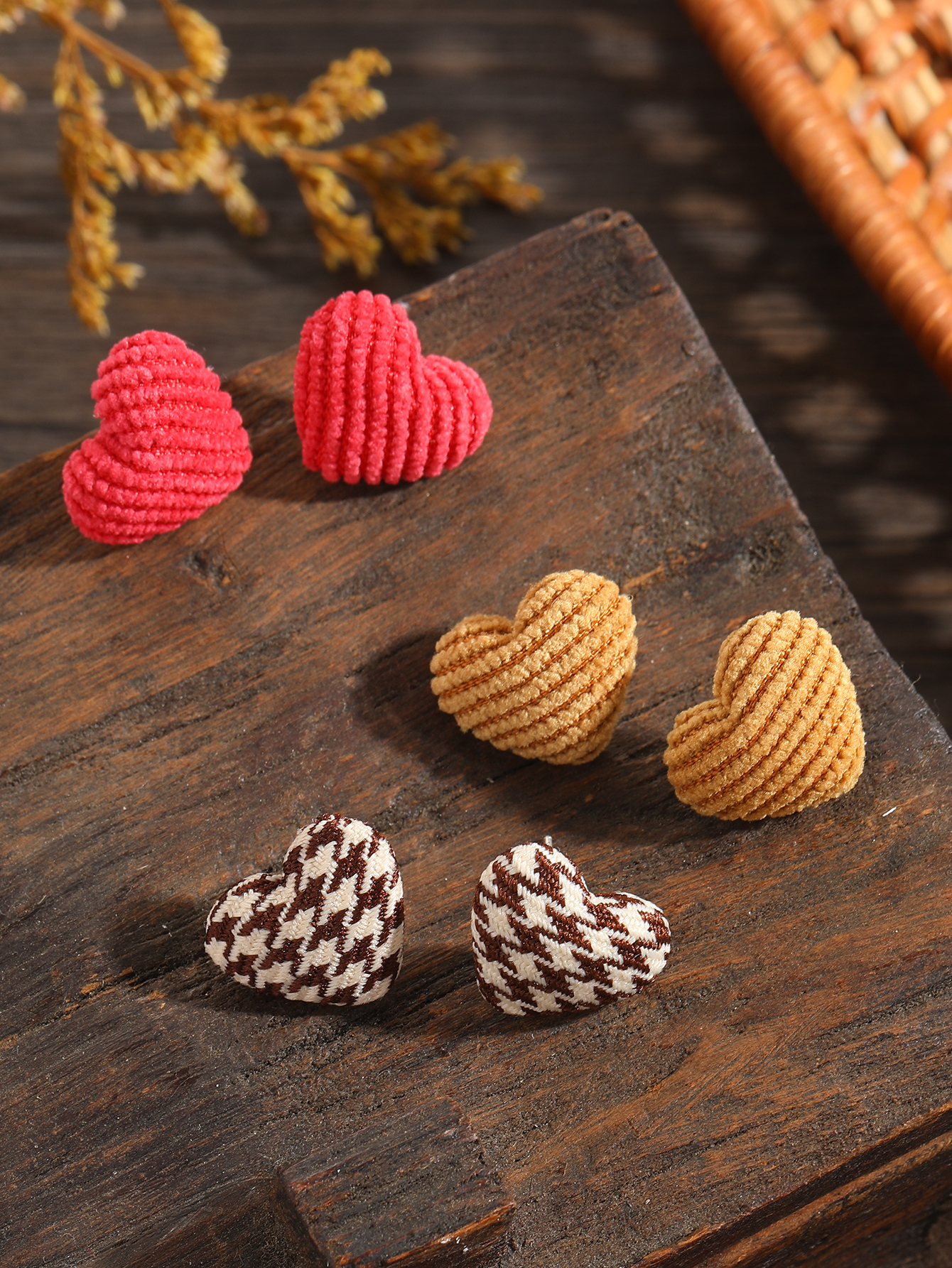 Fashion Solid Color Heart Shape Cloth Handmade Womenu0027S Ear Studs 3 Pairs