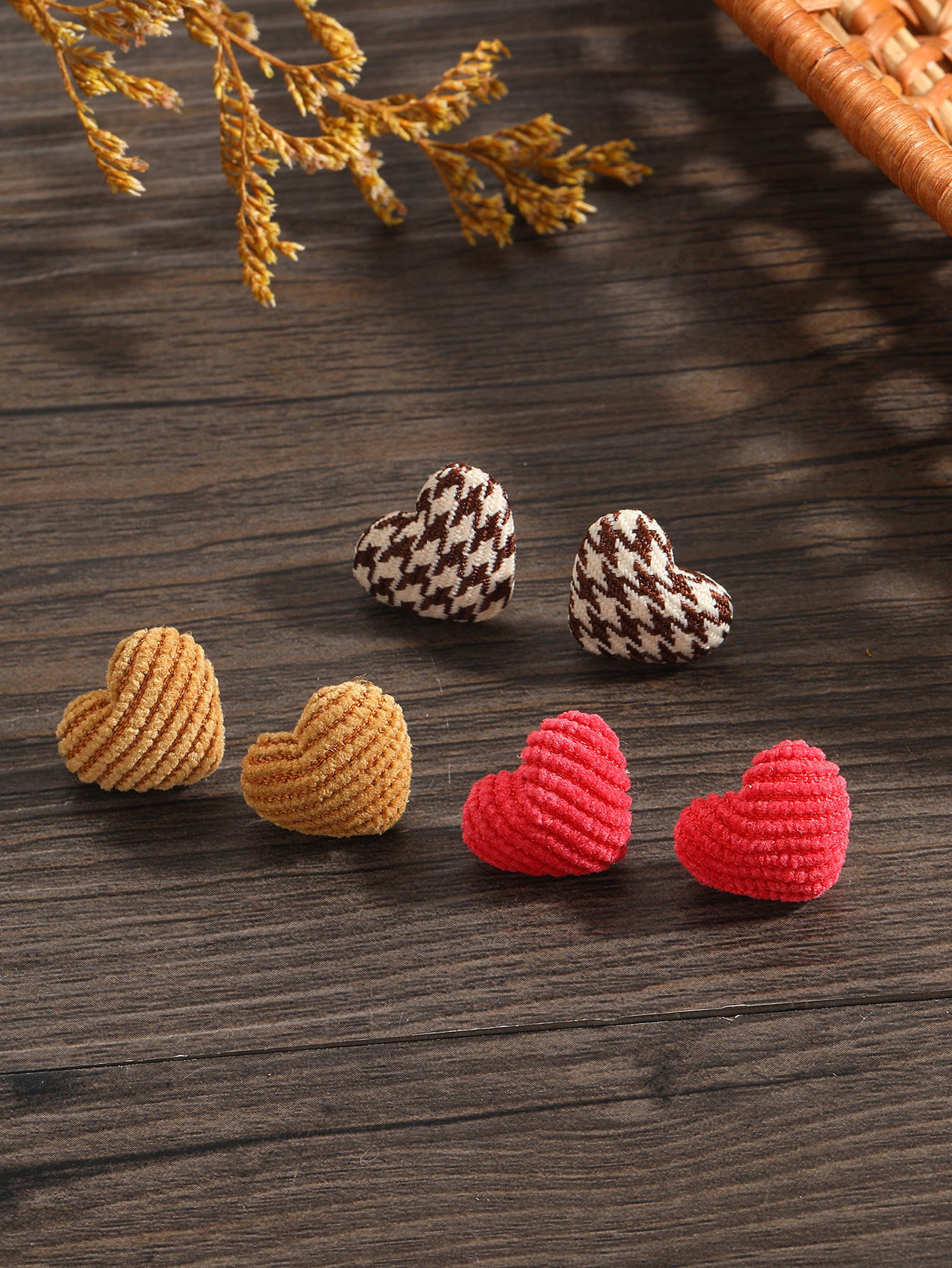 Fashion Solid Color Heart Shape Cloth Handmade Womenu0027S Ear Studs 3 Pairs